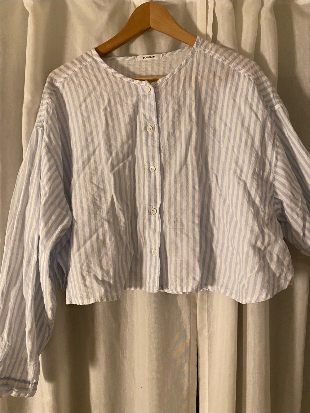 Light Blue Stripe Button-Front Cotton Top